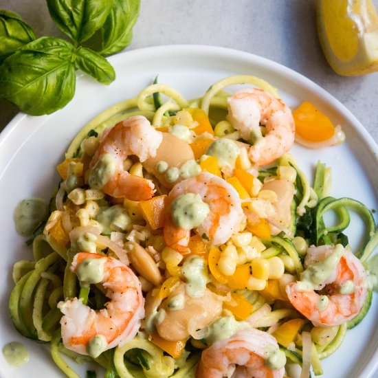 Succotash with Zoodles & Shrimp