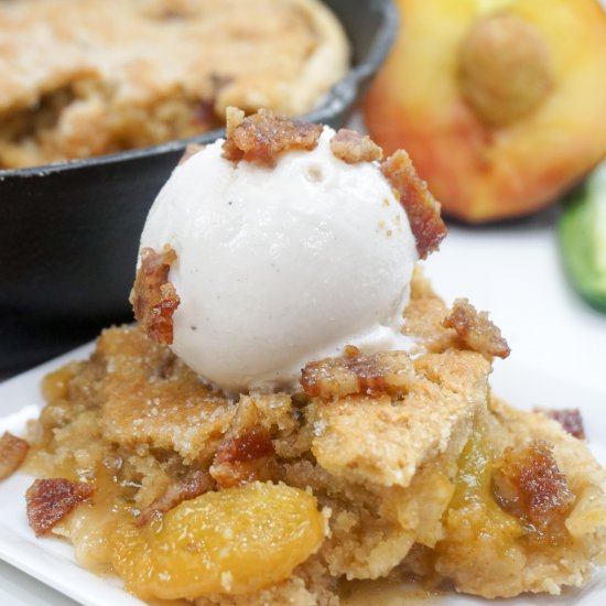 Jalapeño Candied Bacon Peach Cobbler