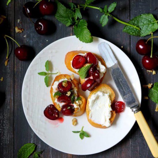 Roast Cherry Crostini with Ricotta