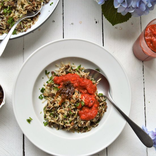 Koshari Egyptian Rice and Lentils