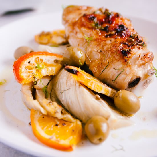 Chicken with Fennel, Orange and Oli