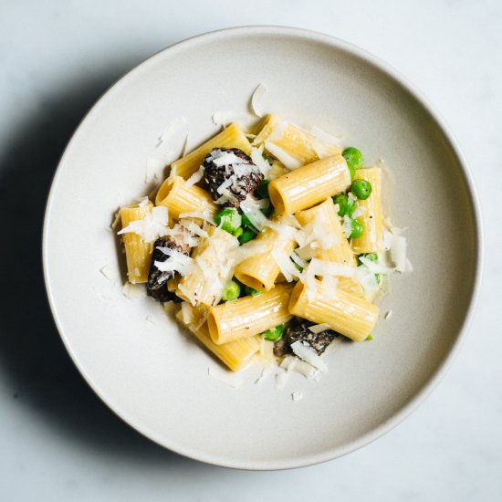 Morel and Pea Rigatoni