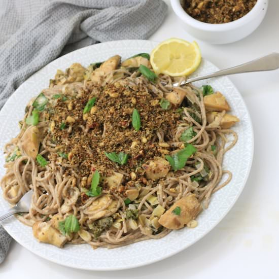 Artichoke Spaghetti With Hummus