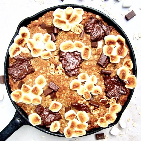 S’mores Oatmeal Cookie Skillet Cake