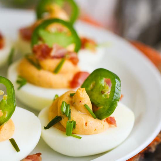 Deviled Egg with Bacon and Jalapeño