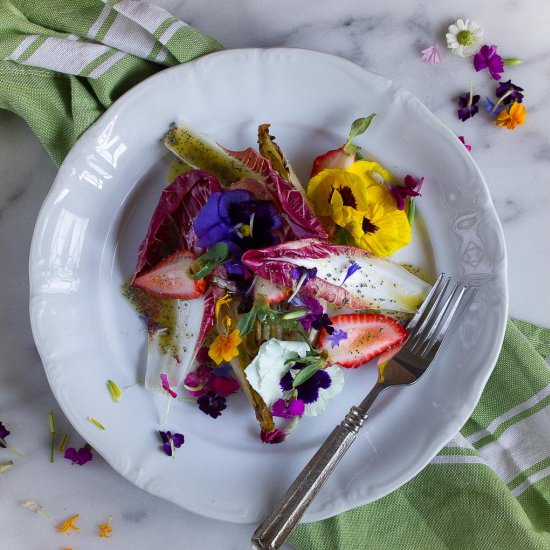 Endive Strawberry + Pansy Salad