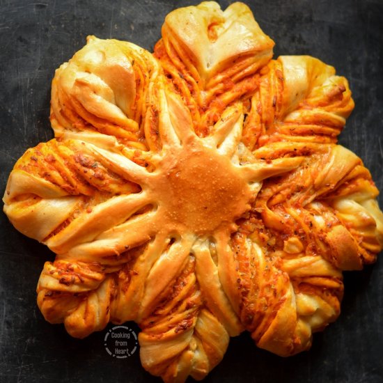 Eggless Cheesy Brioche Flower Bread