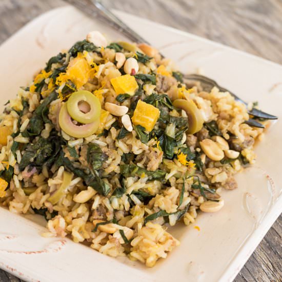 Brown Rice Mustard Green Pilaf