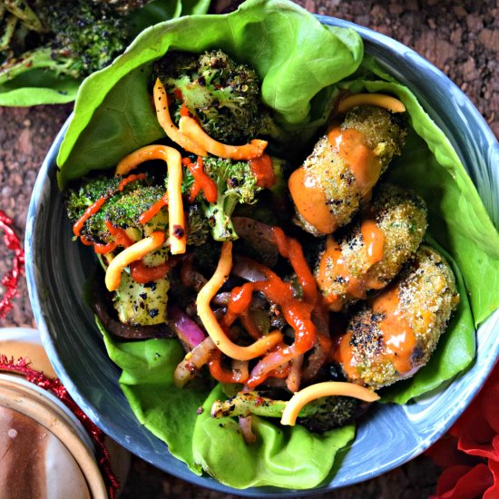 Soy & Sweet Potato Burger Bowl