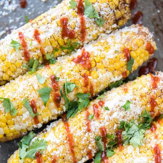 Mexican Corn on the Cob w/ Sriracha