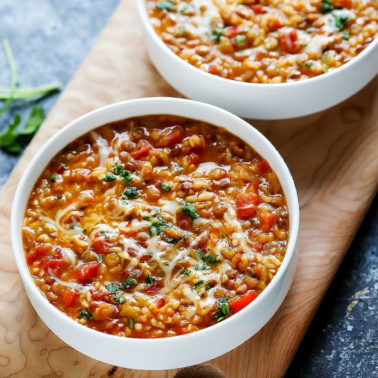 Cheesy Southwestern Lentils & Rice