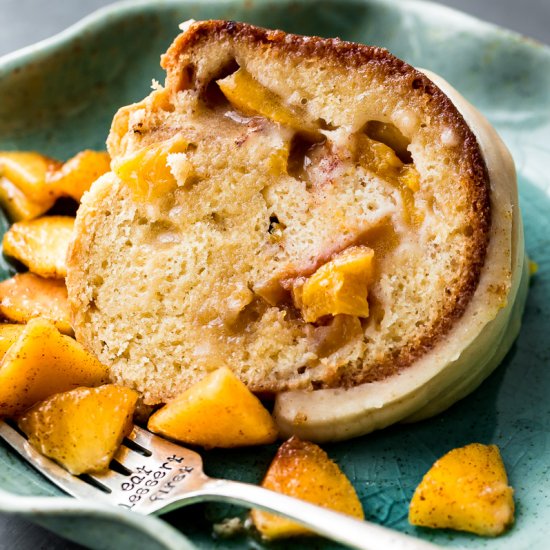 Peach Bundt Cake Brown Butter Icing