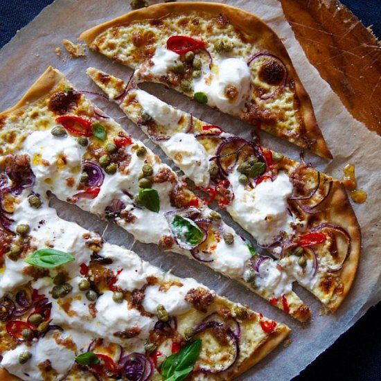 Flammkuchen with Burrata