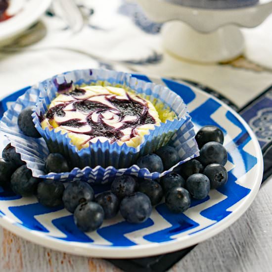 GF Mini Blueberry Swirl Cheesecakes