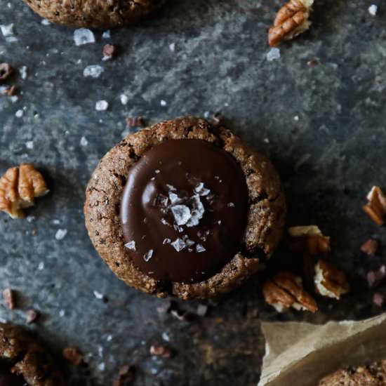 Chocolate Tahini Thumbprint Cookies