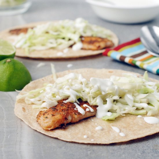 Blackened Fish Tacos and Lime Crema