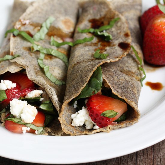 Strawberry Spinach Buckwheat Crepes