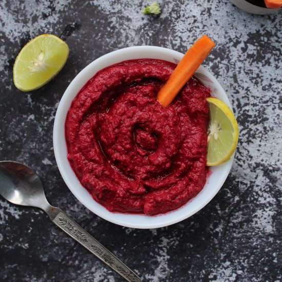 Fresh Beet Green Pea Hummus