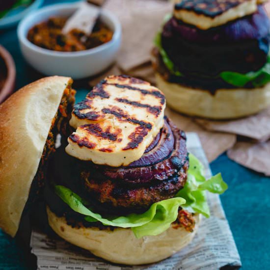 Grilled Halloumi Lamb Burger