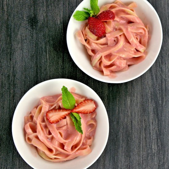 Pasta Dessert with Strawberry Sauce