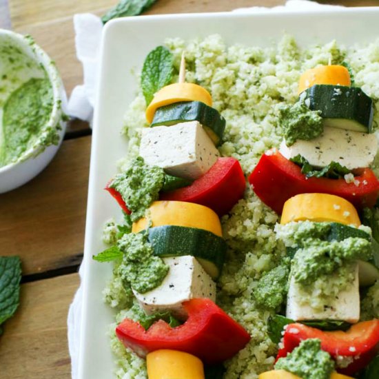 Raw Vegan Kebabs & Pesto Cauli Rice