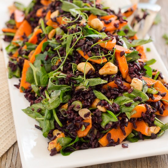 Black Rice and Pea Shoot Salad