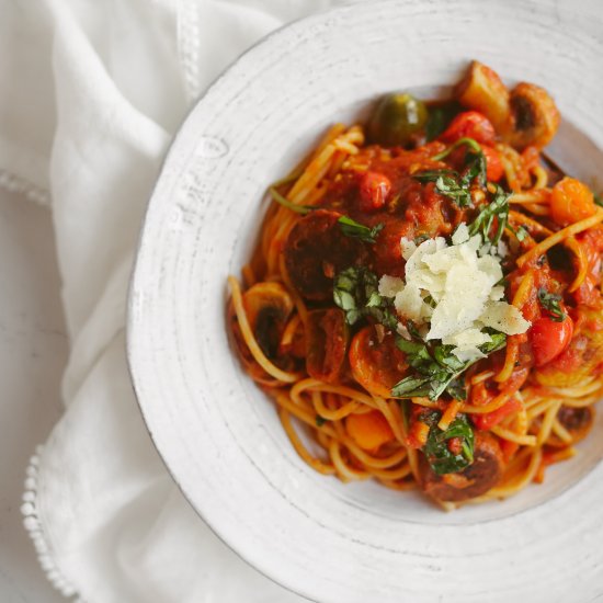 Spaghetti with Fried Tomatoes