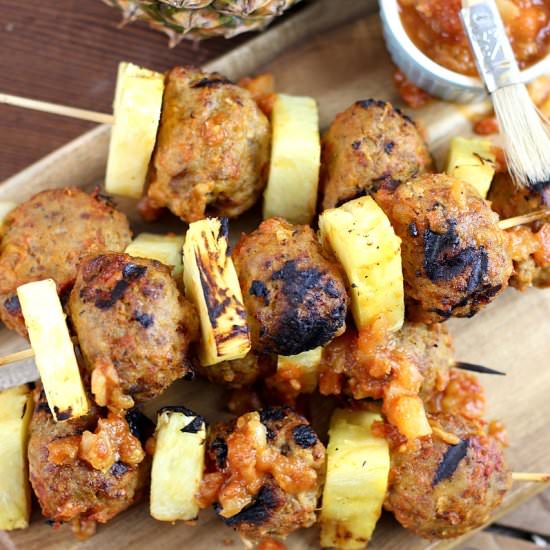 Grilled Pineapple Meatball Skewers