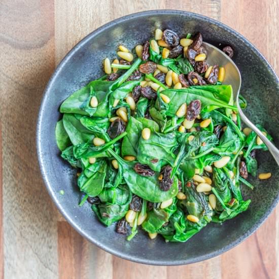 Spinach with Pine Nuts and Raisins