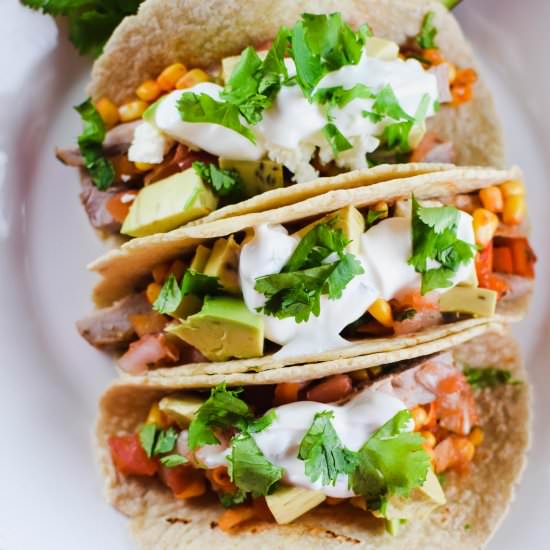 Pork Tacos with Avocado Corn Salsa