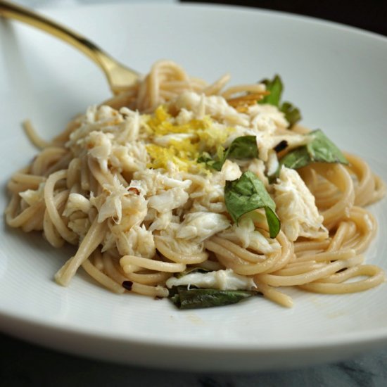 Pasta with Crab Meat, Lemon & Basil