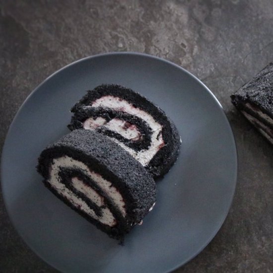 Black Sesame  Blackberry Swiss Roll