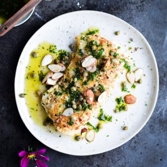 Pan fried ling with chive oil