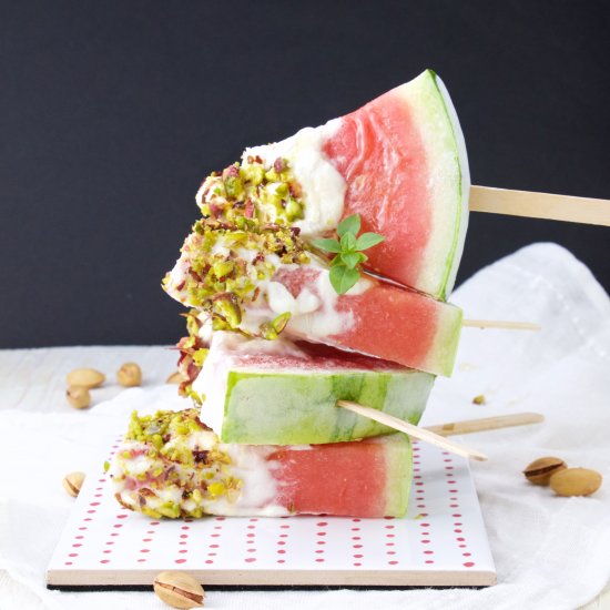 watermelon, pistachio, honey pops