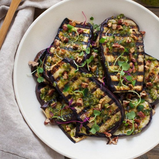 Grilled Eggplant with Pecan Pesto