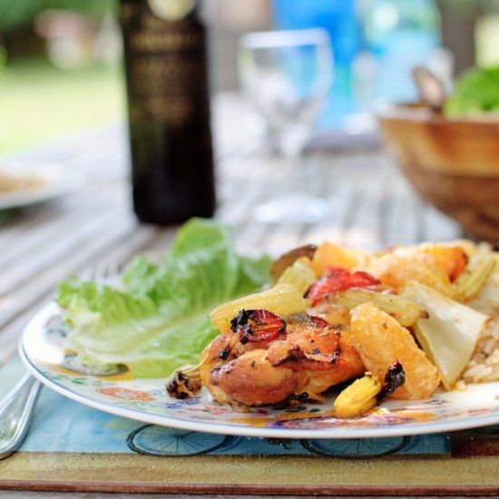 Chicken, orange and fennel traybake