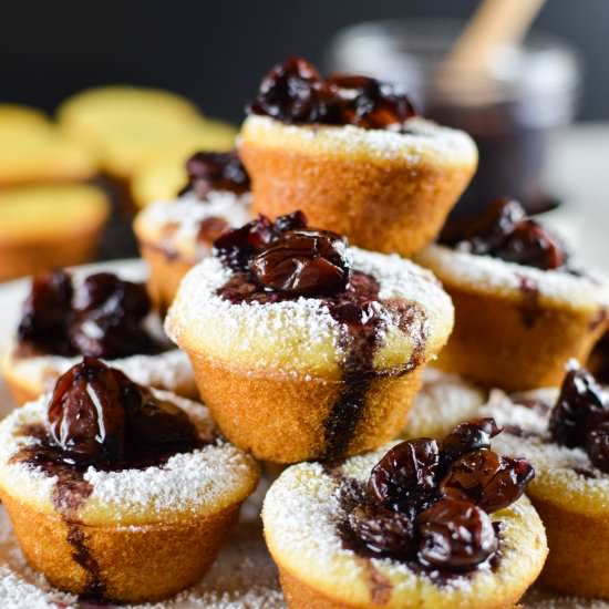 Vanilla Cake Bites & Cherry Compote