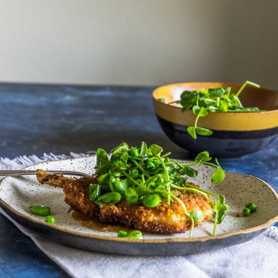 Breaded Pork Chop & Pea Shoot Salad