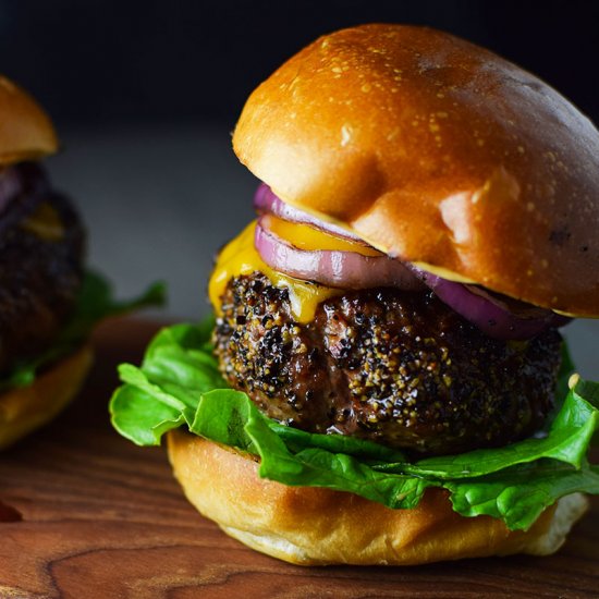 Pepper Crusted Blue Cheese Burgers