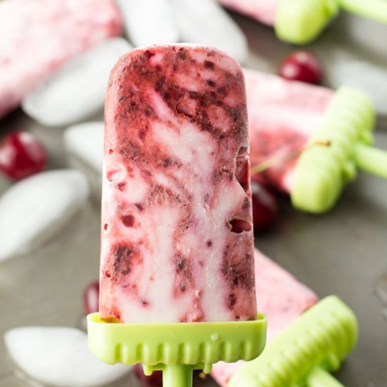 Sweet Cherry Greek Yogurt Popsicles