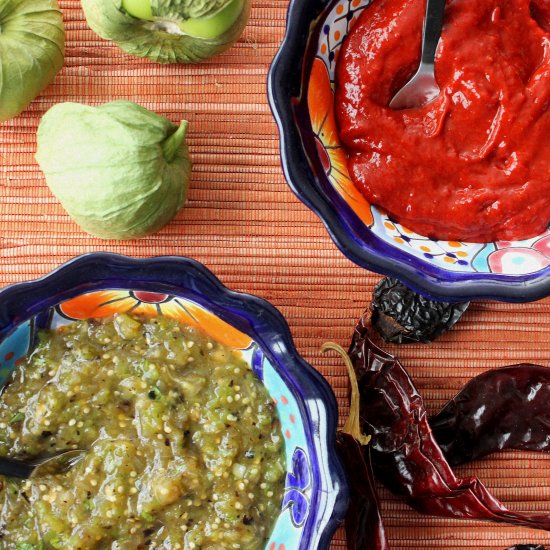 Salsa Roja and Roasted Verde