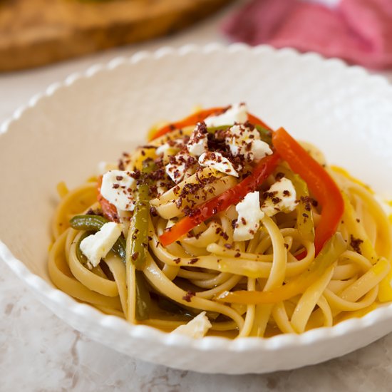 Linguine with Pepper & Feta Cheese