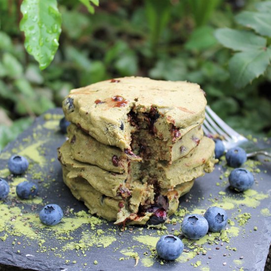 Matcha Blueberry Chia Pancakes