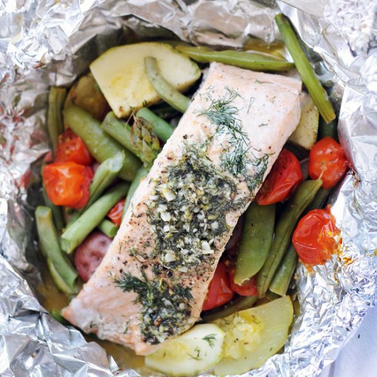 Foil Packet Salmon with Dill Butter