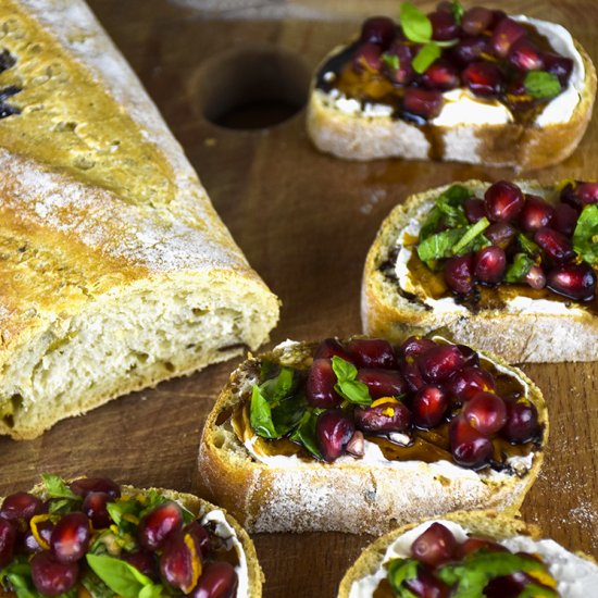 Pomegranate Cream Cheese Bruschetta