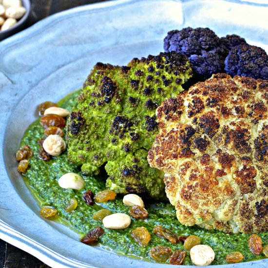 Whole Roasted Cauliflower w/ Pesto