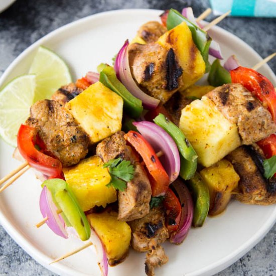 Curry Pork + Pineapple Kabobs