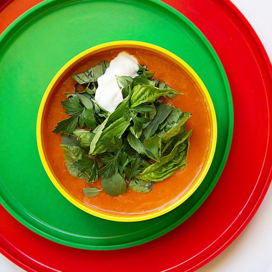 Herb-Topped Red Bell Pepper Soup