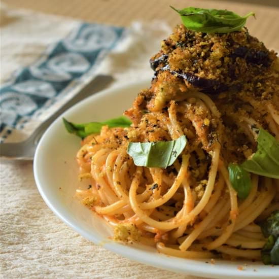 Spaghetti with Baked Eggplant