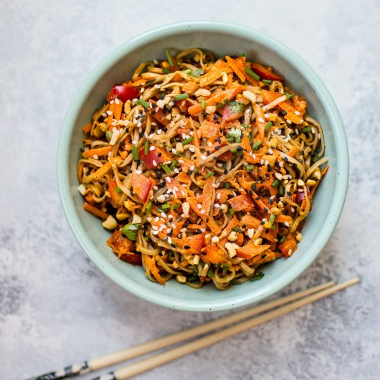 Spicy Peanut Soba Noodle Salad